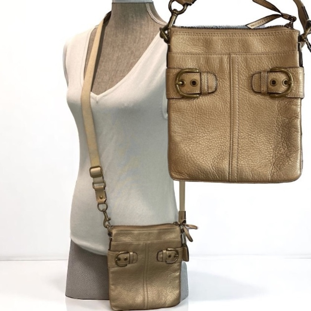 Coach Gold Metallic Crossbody Bag Leather Messenger Bag with Adjustable Strap